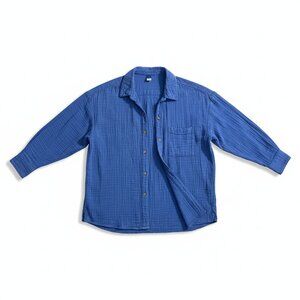 Old Navy Double Gauze Button Down Shirt Blue Oversized Medium